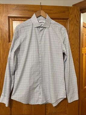 Calvin Klein Men’s Blur and White Micro-Check Dress Shirt